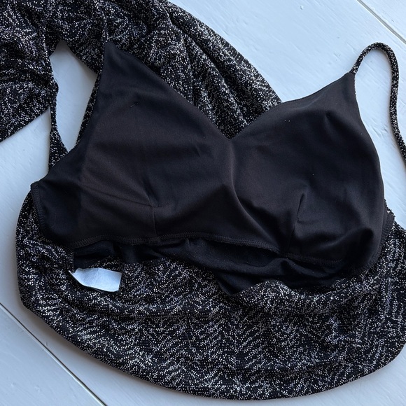 Vintage Windsor Black and Silver Stretchy Patterned Knit Open Back Drape Dress L - Picture 13 of 16